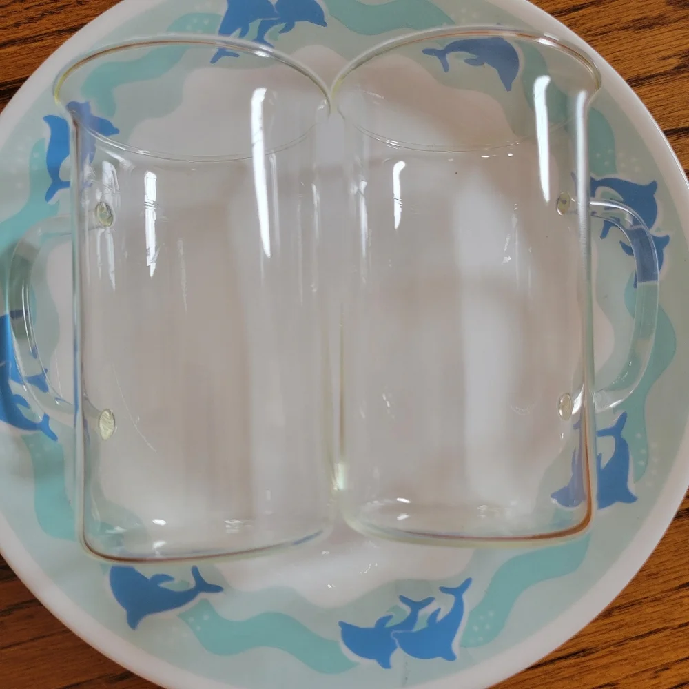 Clear Glass Coffeer Tea Mugs (2) ~ Y2K ~ Cappuccino ~ Iced Coffee ~ FINAL PRICE!